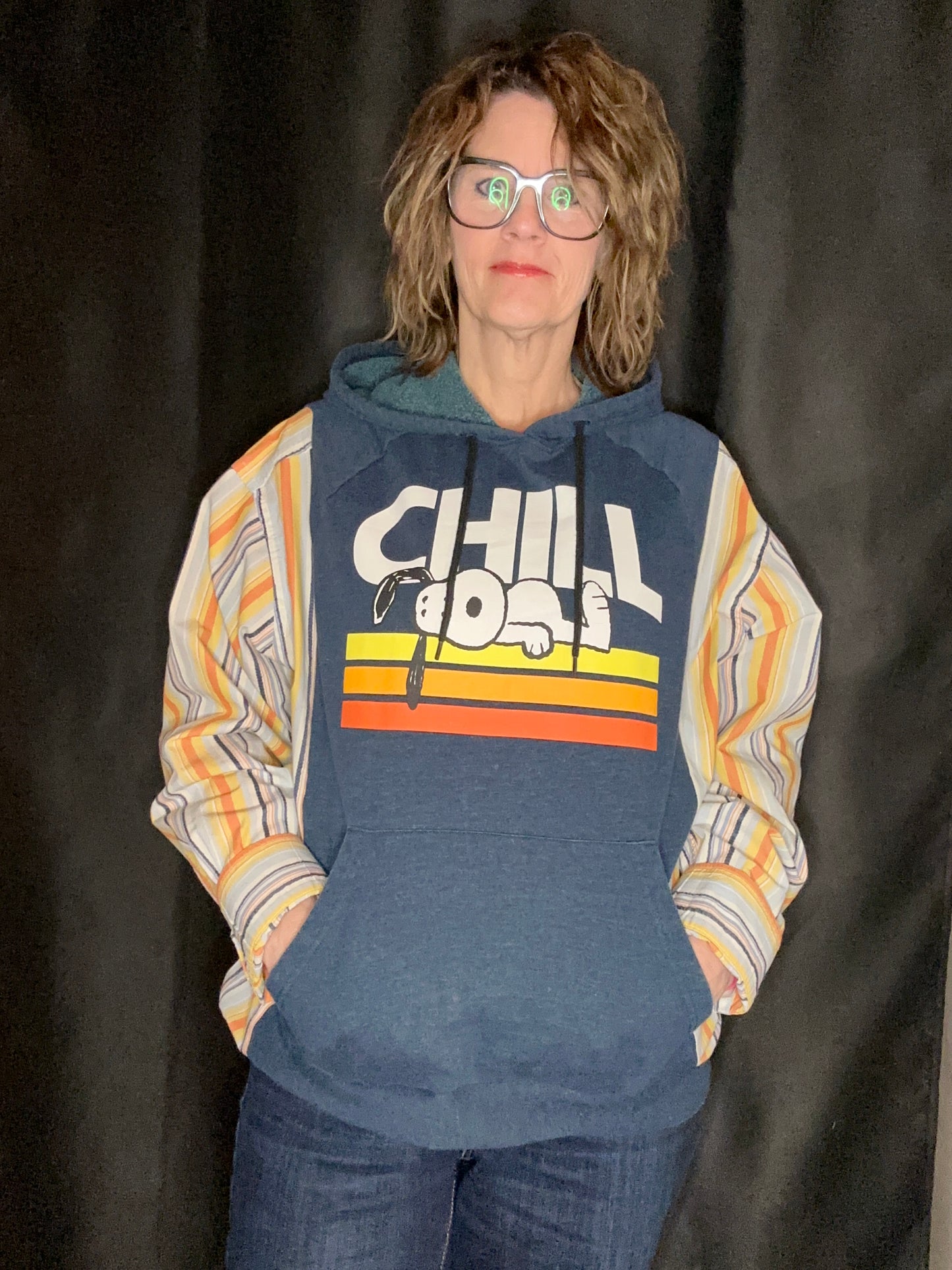 Upcycled Snoopy Chill Hooded Sweatshirt- Women's size XL
