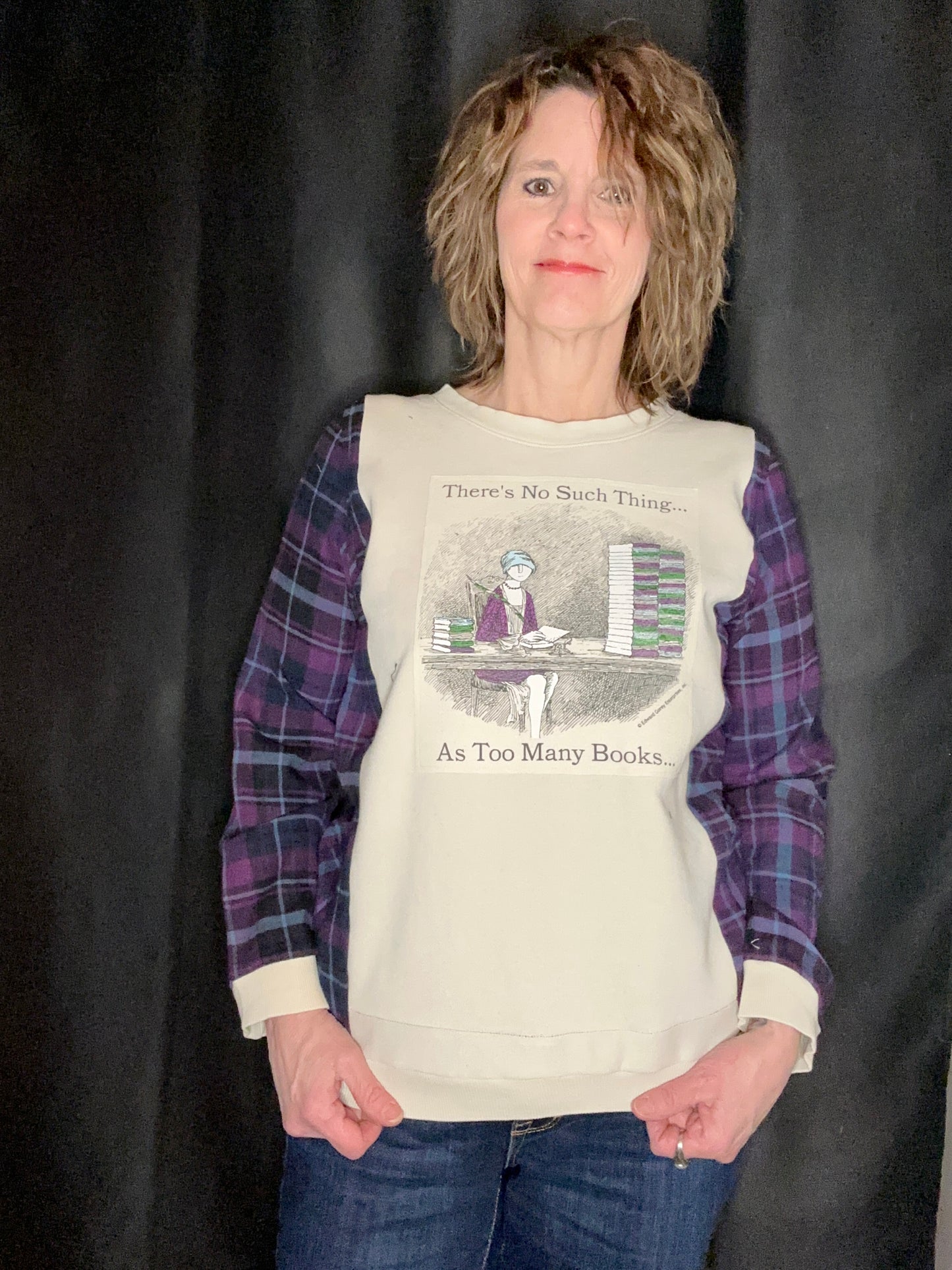 Upcycled Never Too Many Books Sweatshirt - women's S/M