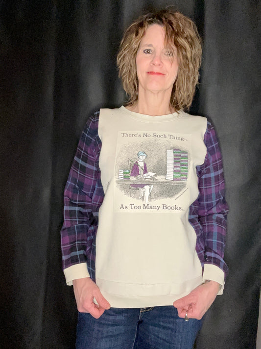 Upcycled Never Too Many Books Sweatshirt - women's S/M