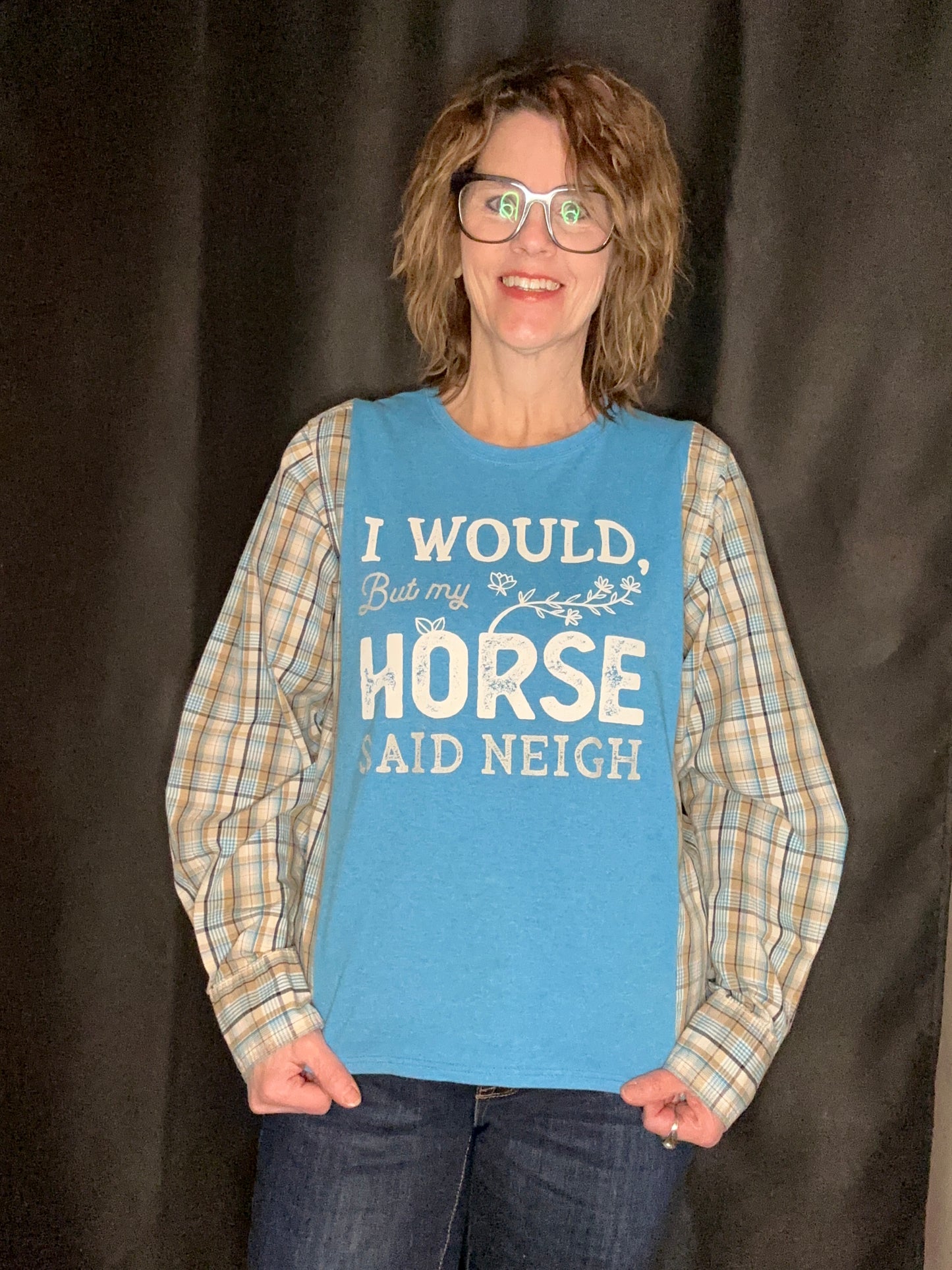 Upcycled Horse Said Neigh shirt - sz M