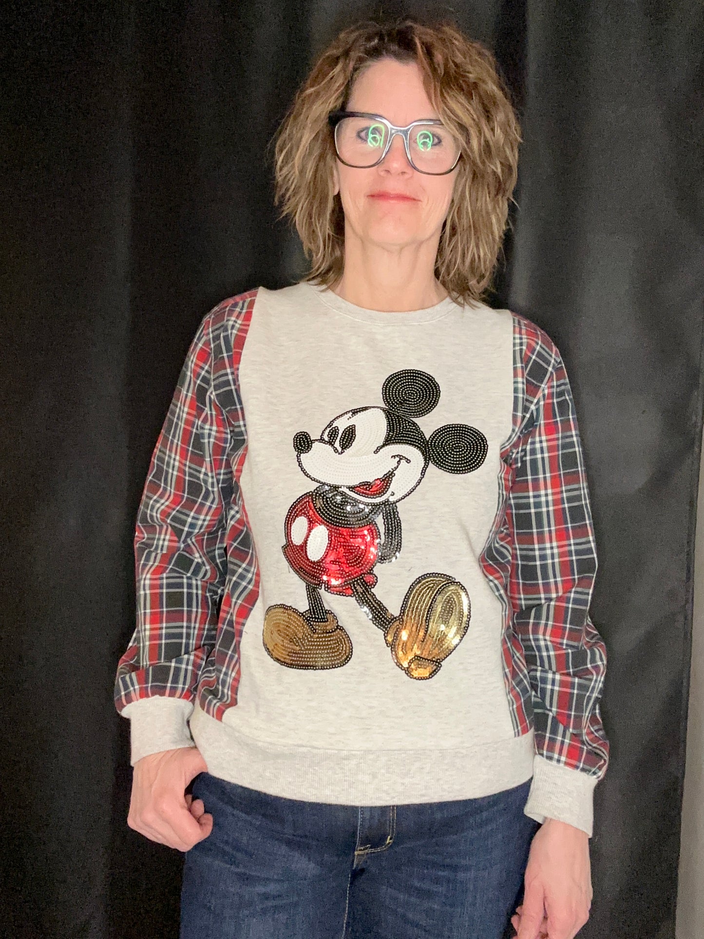 Classic Mickey Mouse/cotton plaid sleeves
