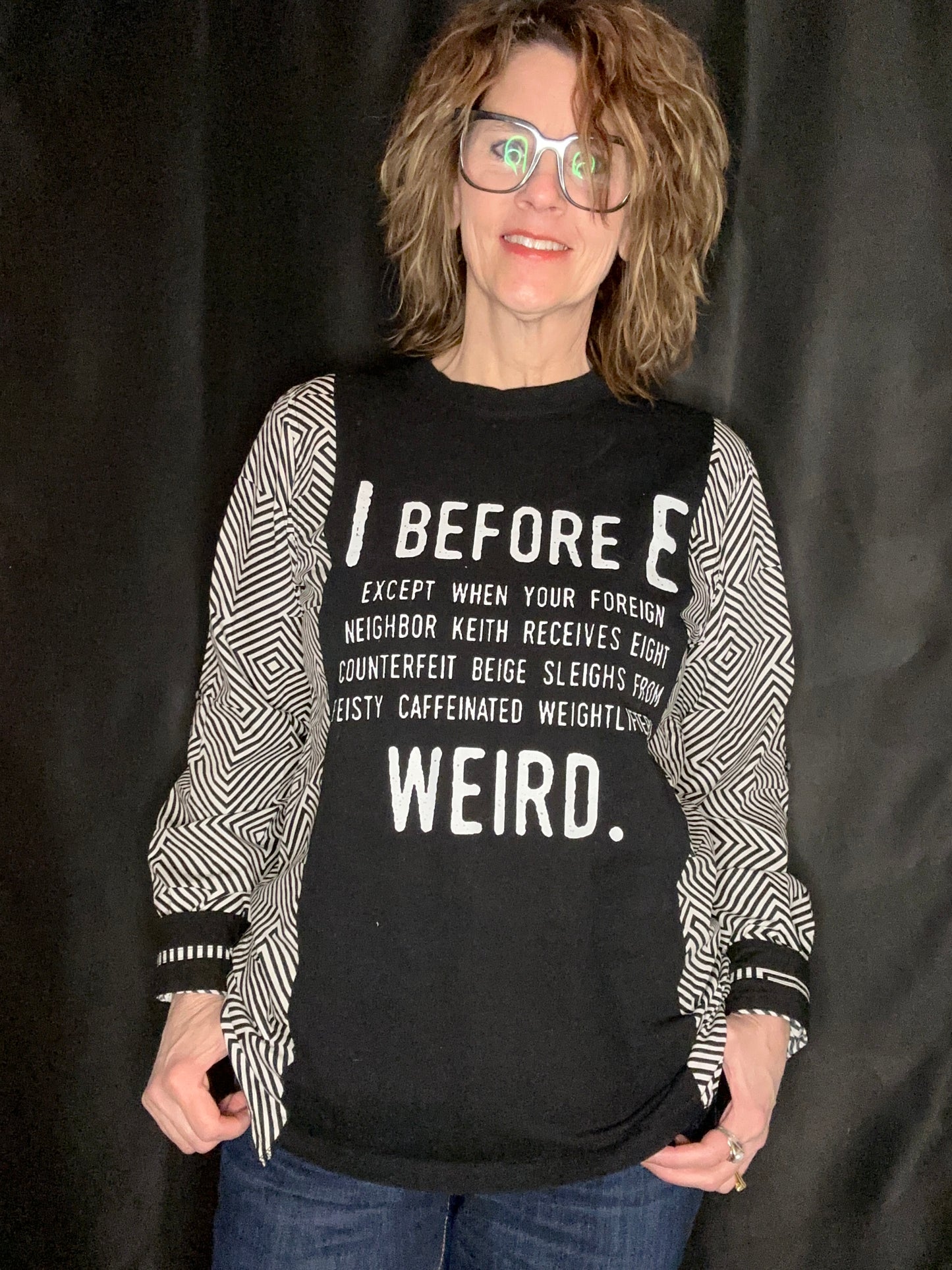 Upcycled I Before E Shirt - M